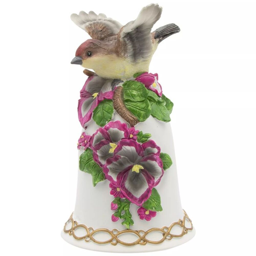 You Light Up My Life 6" Ceramic Wind Up Musical Bell with Western Tanager Bird